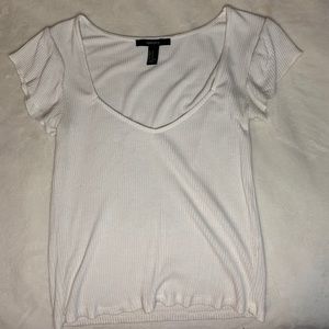 White Ribbed V-neck T-shirt